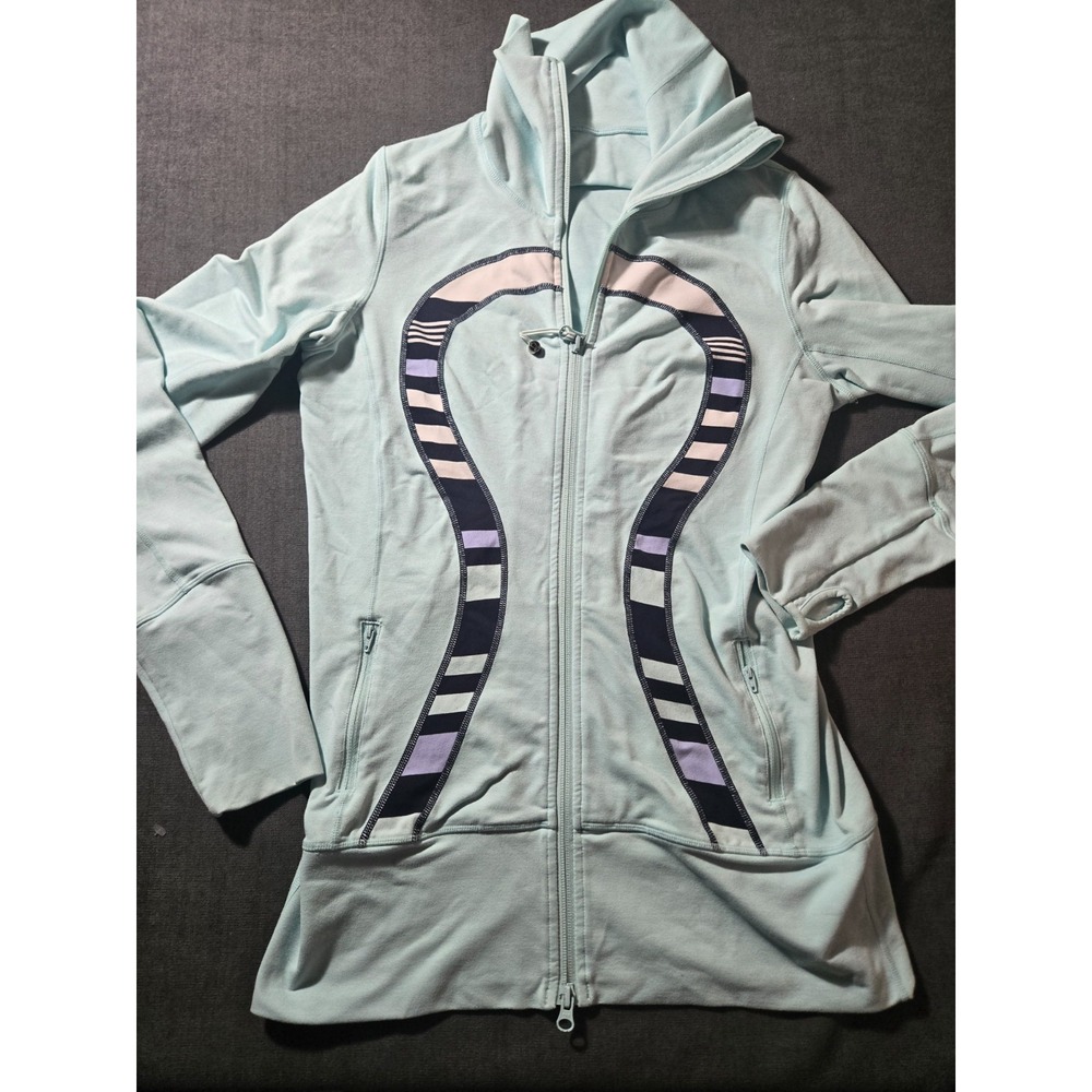 Lululemon Jacket Womens 8 In Stride Discovery Stripe Logo Full Zip Gym Yoga